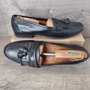 Salvatore Ferragamo Shoes Black Leather Kiltie Tassel Dress Loafer Men 12D Italy